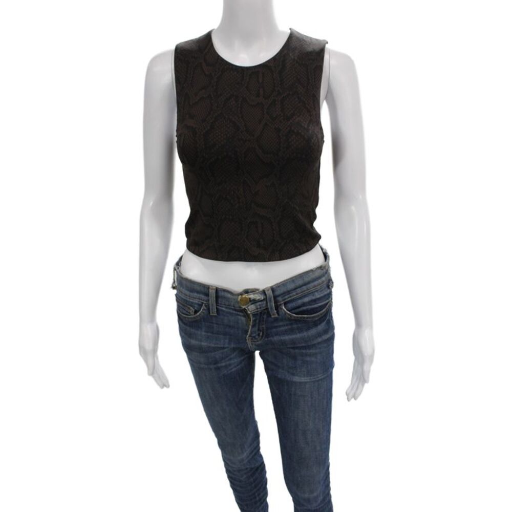 Babaton Womens Cropped Animal Print Tank Brown Nylon Crew Neck Size S